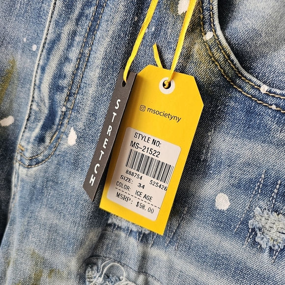 Skinny Fit Distressed Blue Denim Shorts with Stretch - Picture 3 of 15